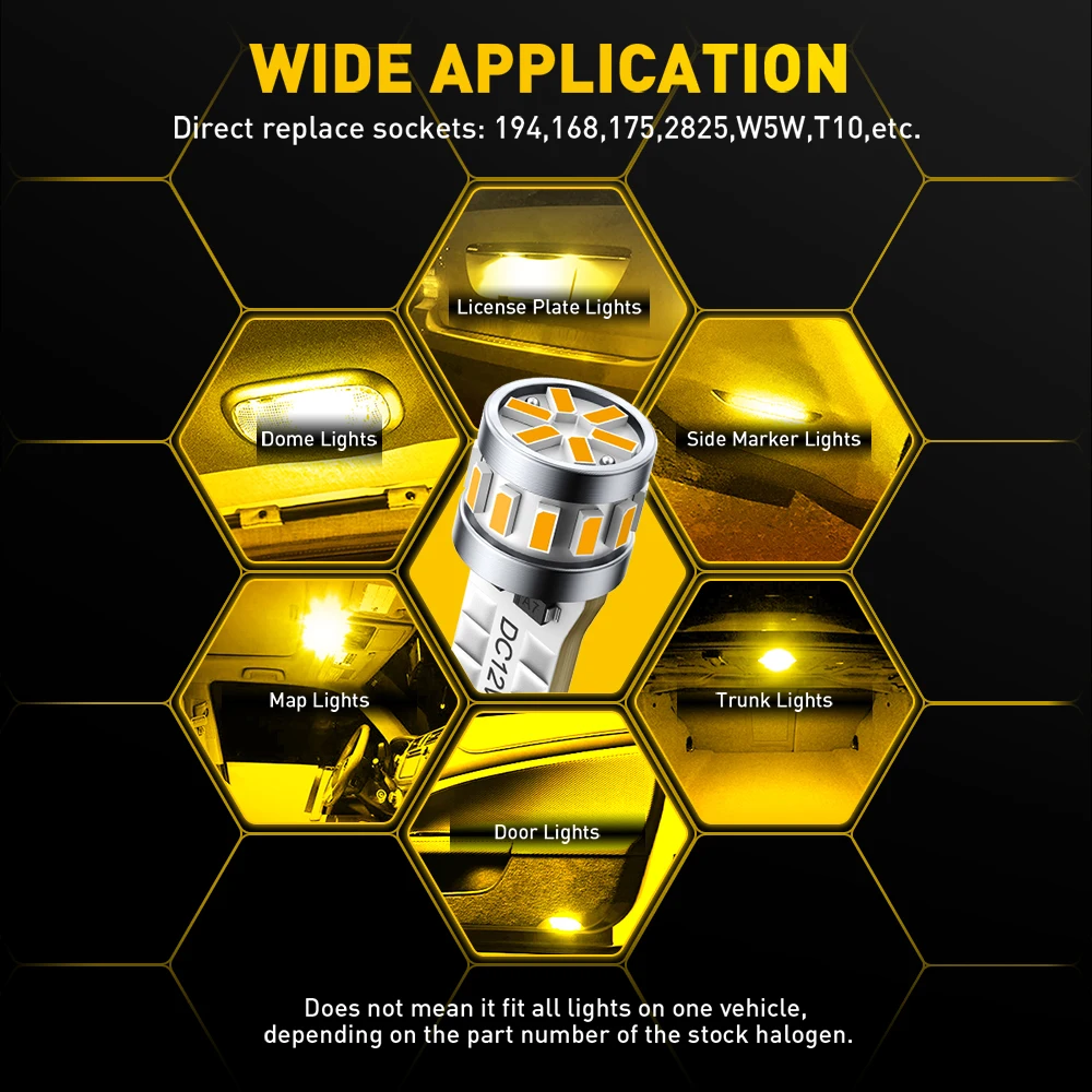 AUXITO 20/10/2 قطعة T10 W5W LED الأصفر العنبر Canbus مكافحة خطأ الداخلية ليلة ضوء وقوف السيارات السوبر مشرق مصباح 194 168 سيارة لمبة 12 فولت