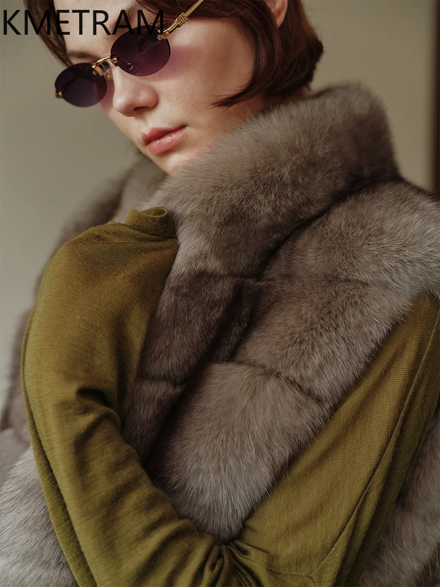 100% real colete de pele de raposa feminino luxo sem mangas casaco de pele mulher roupas de inverno de alta qualidade 2025 novo em outerwears шуба ж misce