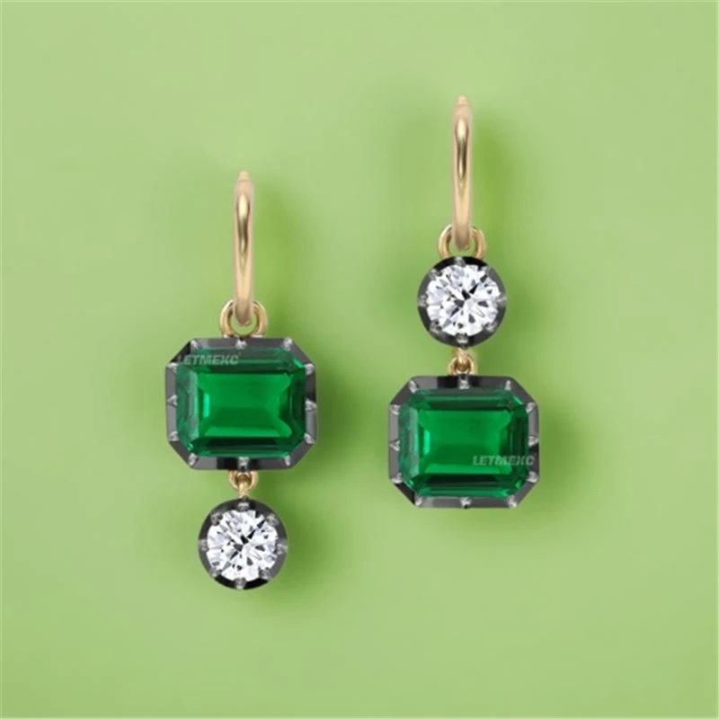 

LETMEXC Lab Grown Emerald Ruby Sapphire Gemstone Moissanite Diamond Gypset Hoop Earrings 10K Gold