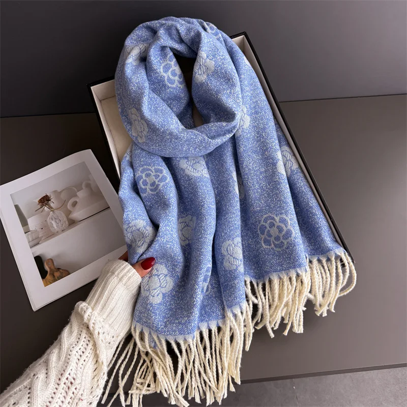 

Luxury Floral Print Cashmere Scarf Women Warm Winter Pashmina Shawl Wrap Elegant Female Blanket Stoles Designer Ethnic Hijab