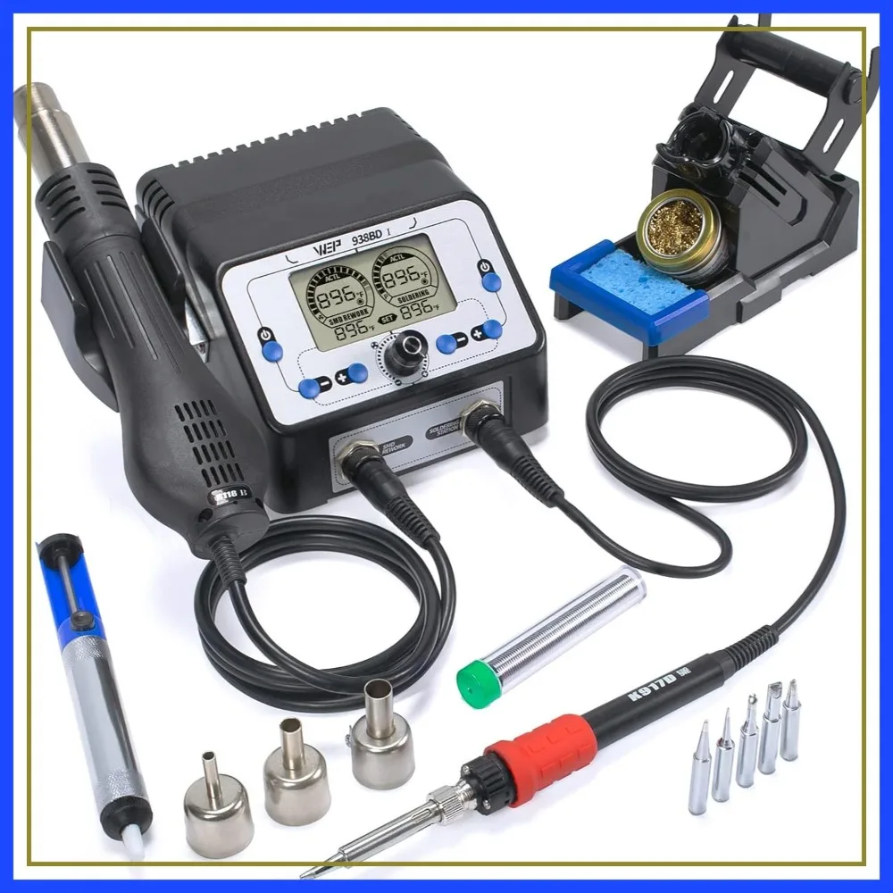 

2-in-1 Soldering Station & Hot Air Rework Station with LCD Display, PID Control, Sleep Mode, 8 Accessories