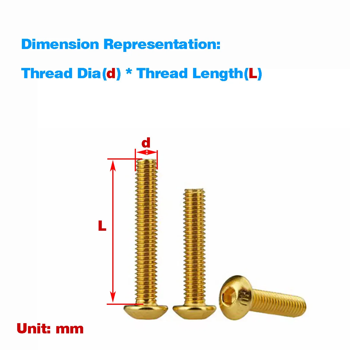 10.9 Grade High-Strength Titanium Plated Round Head Hexagonal Socket Screw M2M2.5M3M4M5M6