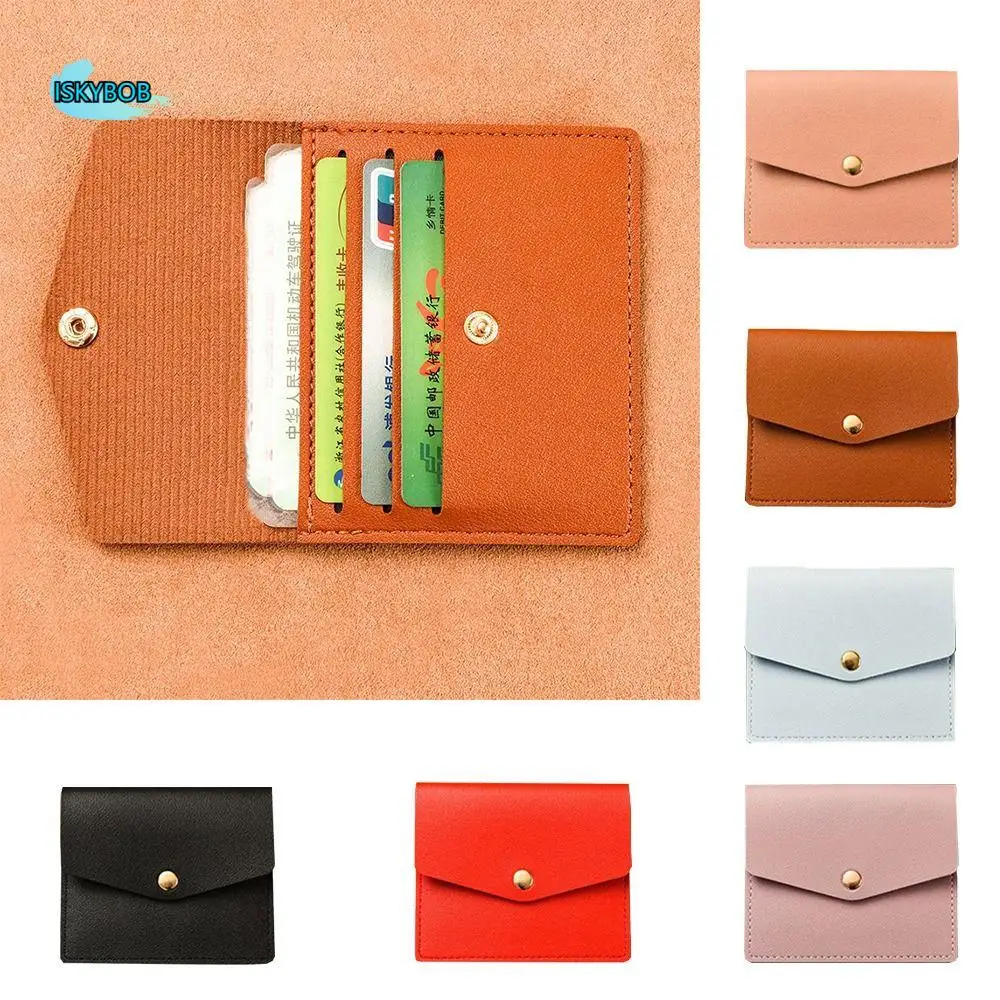 

Casual Korean Style Thin Envelope Card Bag Solid Color Wallet Mini Wallet Coin Purse PU Snap Button Coin Purse Outdoor