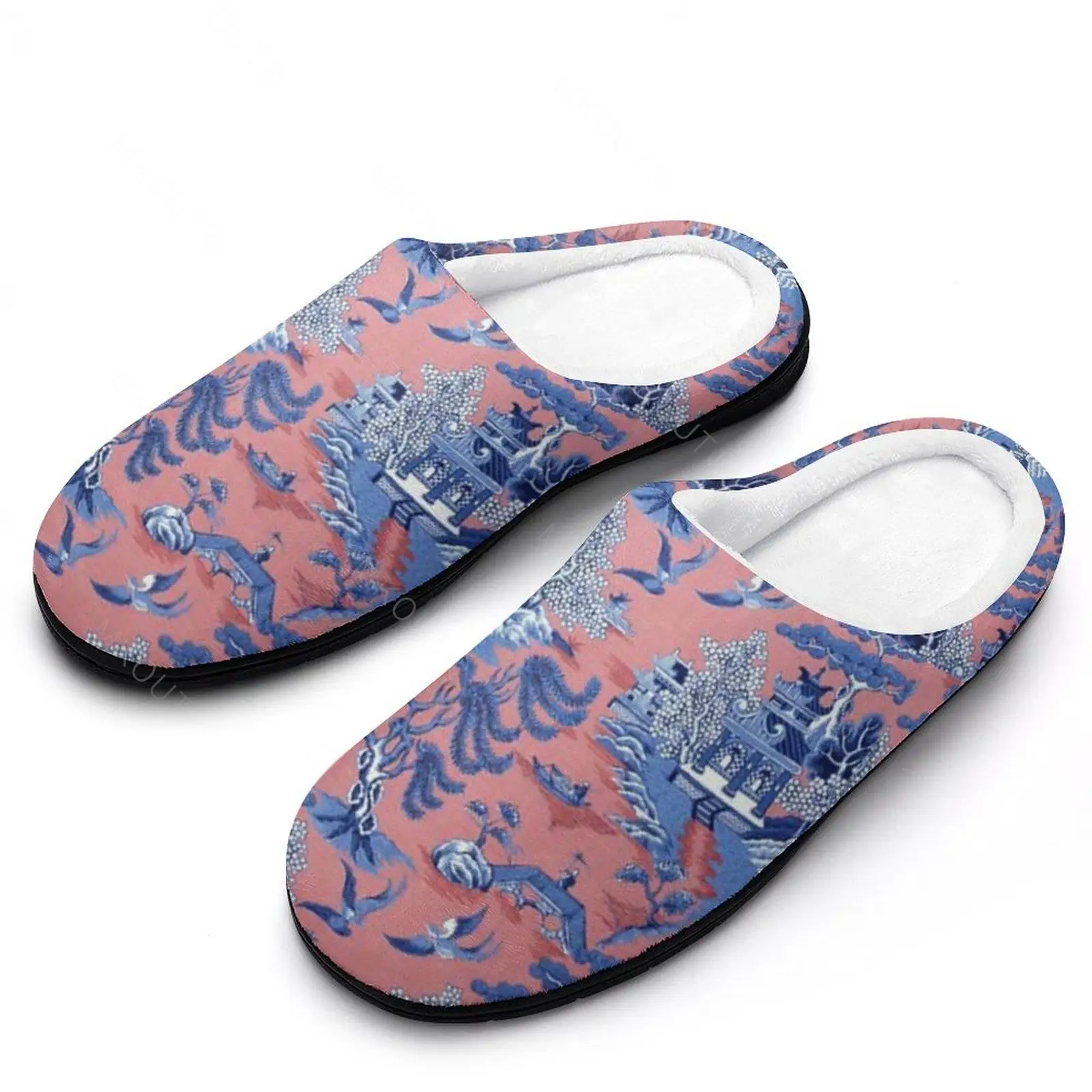 Winter Warm Slippers Blue Willow (16) Men Women Cotton Slides Non-Slip Couple Indoor House  Soft-soled Loafer Flip-flopCasual Sh