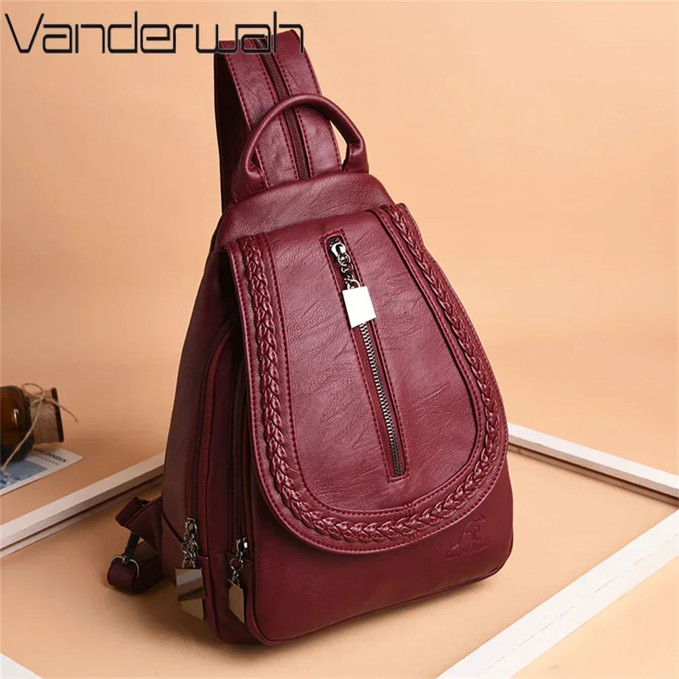 Vrouwen Zacht Leren Rugzakken Vintage Vrouwelijke Schouder Crossbody Tassen Sac A Dos Reizen Dames Bagpack Mochilas Schooltas voor Meisje