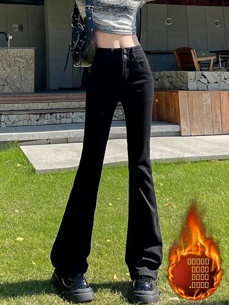 

Женские расклешенные джинсы Bla, утепленные, повседневные, облегающие, укороченные (до щиколотки), маленький размер, с высокой талией, из смесового хлопка, на молнии