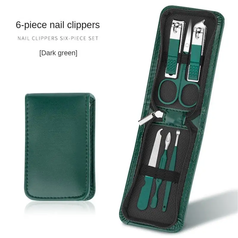 6 Pcs Portable Luxury Manicure Sets Pedicure Kits Bright Black Nail Clipper Set Personal Care Tools Eyebrow Scissors