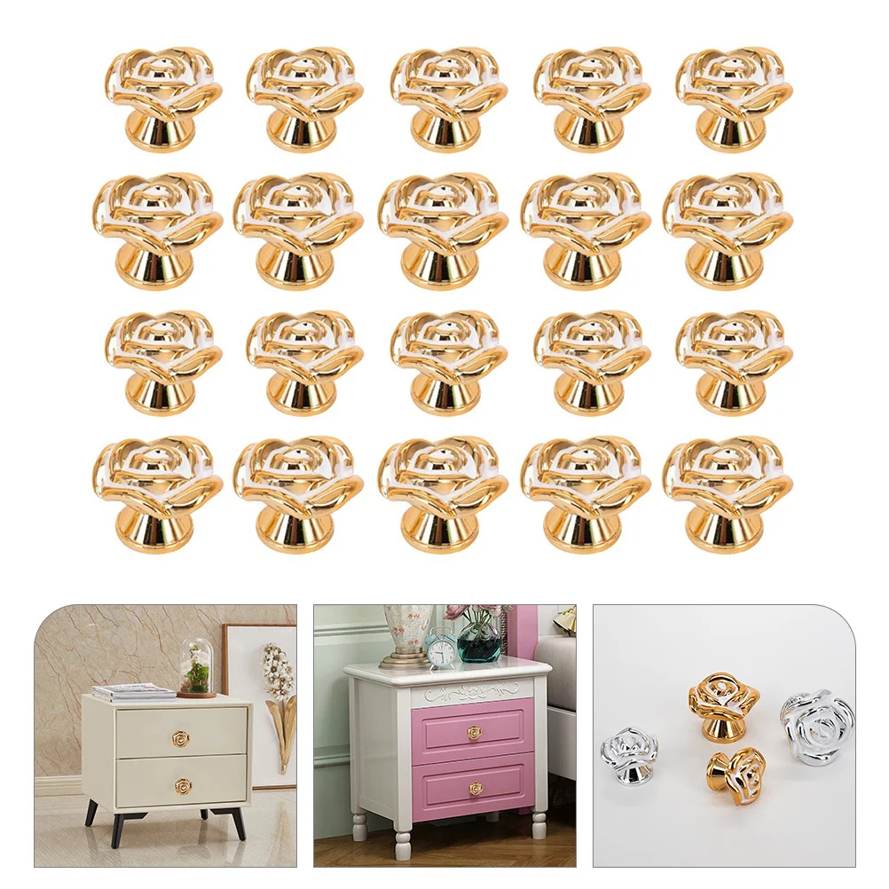 

20Pcs Rose Flower Drawer Knobs Dresser Handles Cupboard Closet Easy Install Dresser Knobs Cabinet Handles Pull