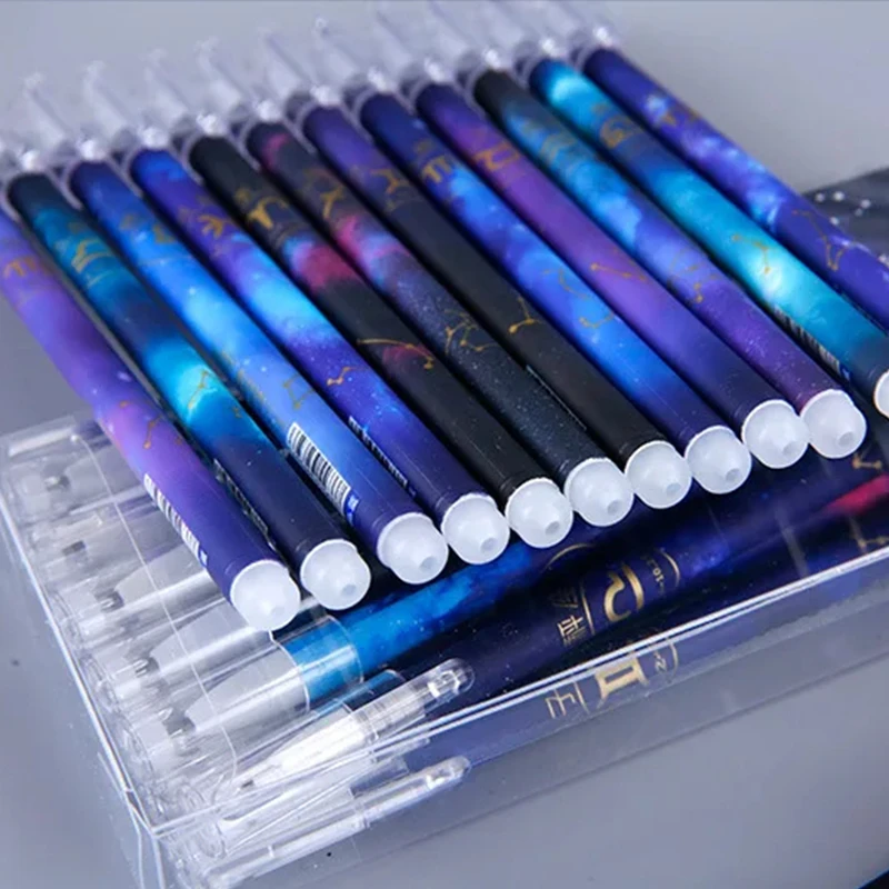 12PCS, Erasable Neutral Pen with 12 Zodiac Signs, Remove by Friction Gel Pen, 0.5mm Blue Ink