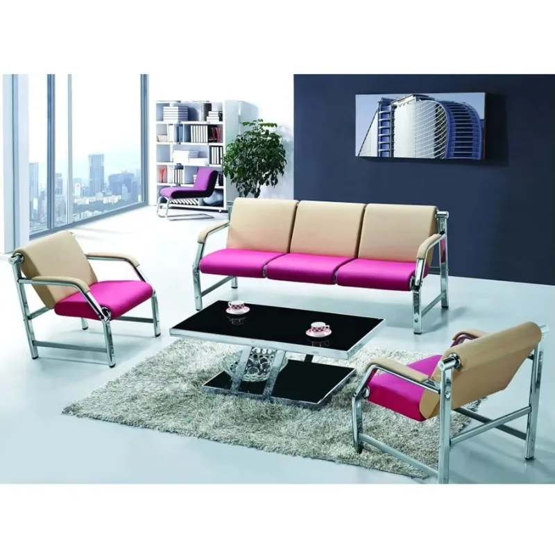 Ensemble de canapé de réception de bureau en PU, haute qualité, moderne, 5 places, sectionnel, doux, confortable, meubles en cuir