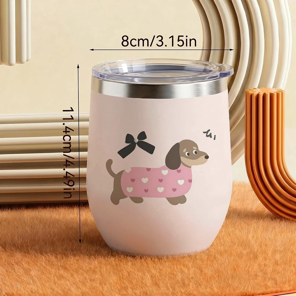 Süße Dackel-Vakuumflaschen 12oz Isolierte Edelstahl-Kaffeetasse mit Deckel Doppelwandige Vakuum-Isolierung Auslaufsicher