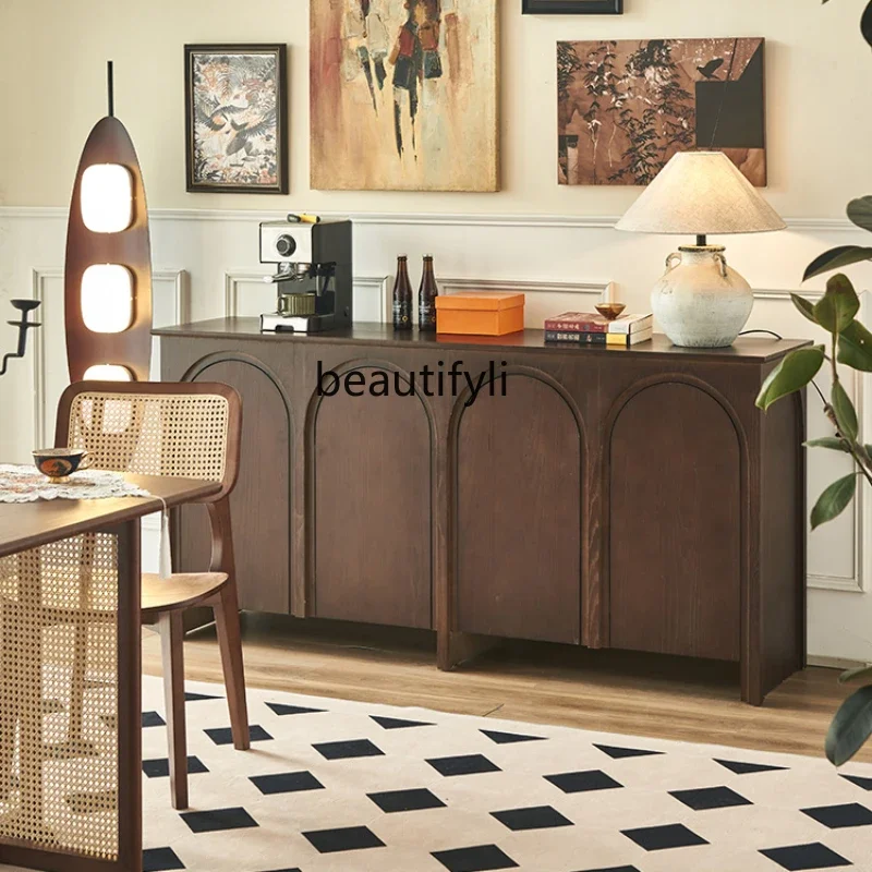

44Retro Solid Wood Arch Cabinet Dining Side Tea Cabinet Chinese Style French Style Household Storage Storage Cabinet