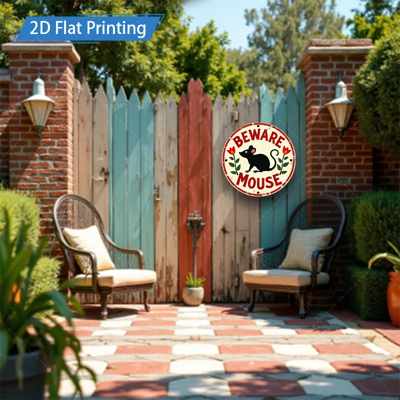 [2D FLAT] علامة معدنية مكونة من قطعة واحدة، لافتة معدنية عتيقة مقاس 8 × 8 بوصة لحماية الماوس لديكور الحديقة