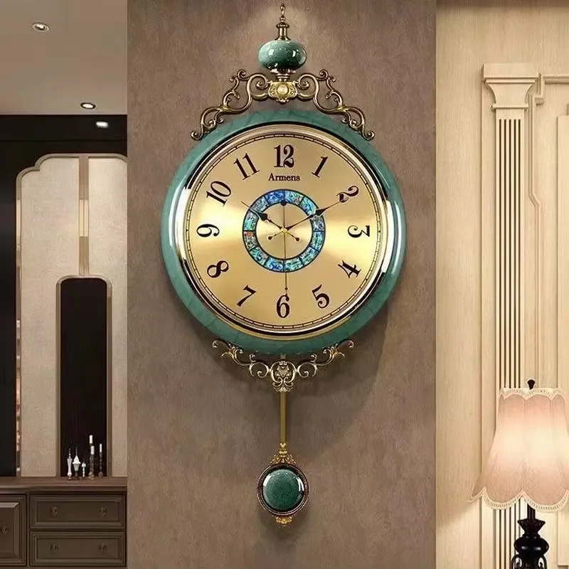 56x35x6cm European Retro Wall Clock Light Luxury Living Room Decor High End Elegant Home Mounted Timepiece Modern Design