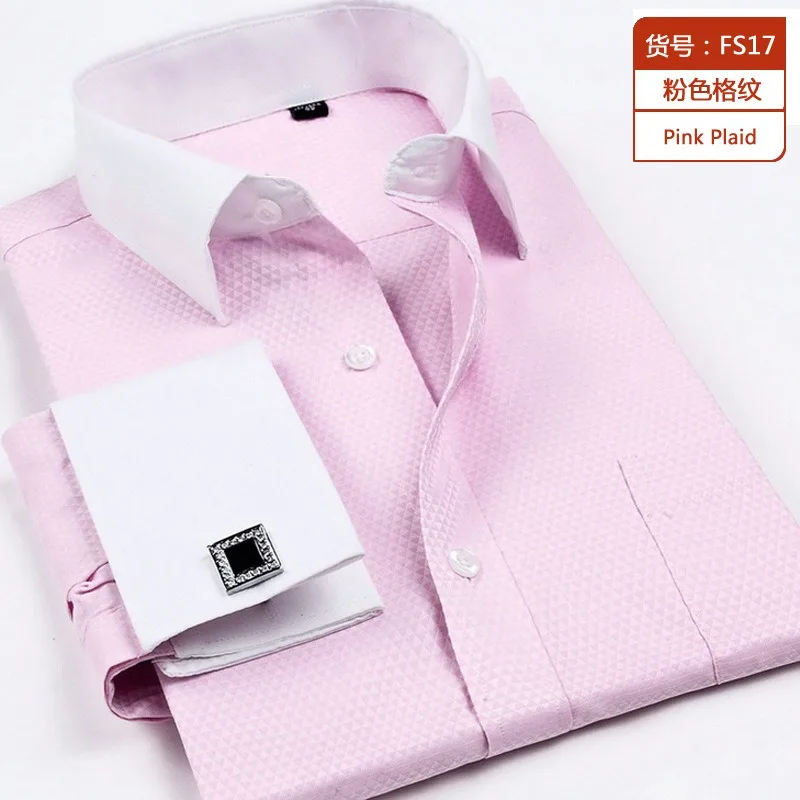 Long Sleeve Lapel Boy Shirt Casual Solid Color/Jacquard/Striped Men'S French Cufflinks T-Shirt Male Evening Wear Shirts M-6xl