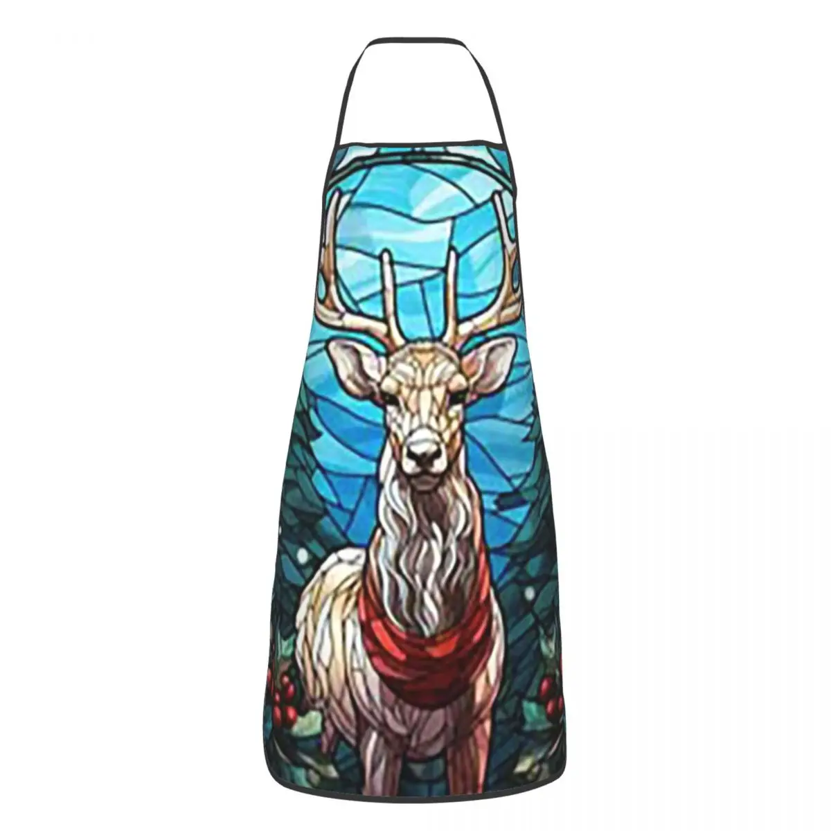 Christmas Reindeer With Red Berries Holly Print Aprons Chef Cuisine Tablier Bib Kitchen Cleaning Pinafore for Women Men Painting