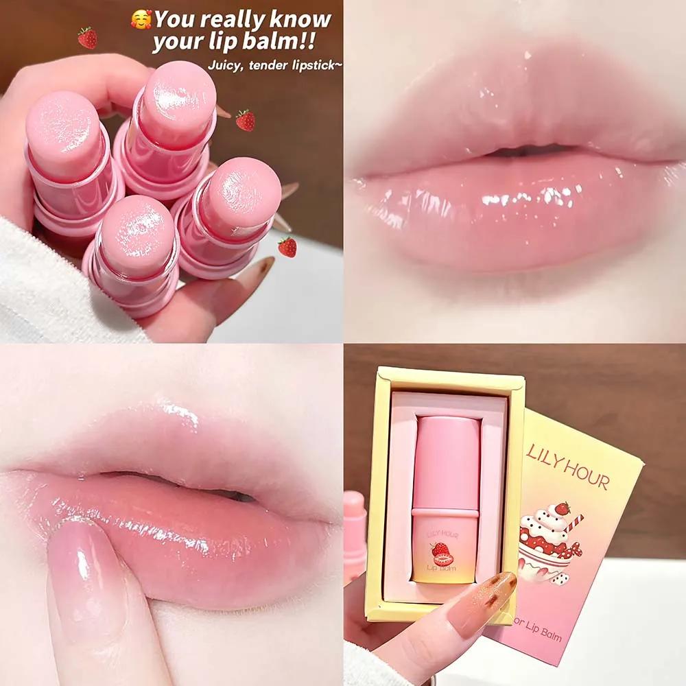 LILY HOUR Erdbeer-Lippenbalsam, transparent, feuchtigkeitsspendend, nicht fettig, aufpolsternder Lipgloss für trockene Lippen, tägliche Pflege