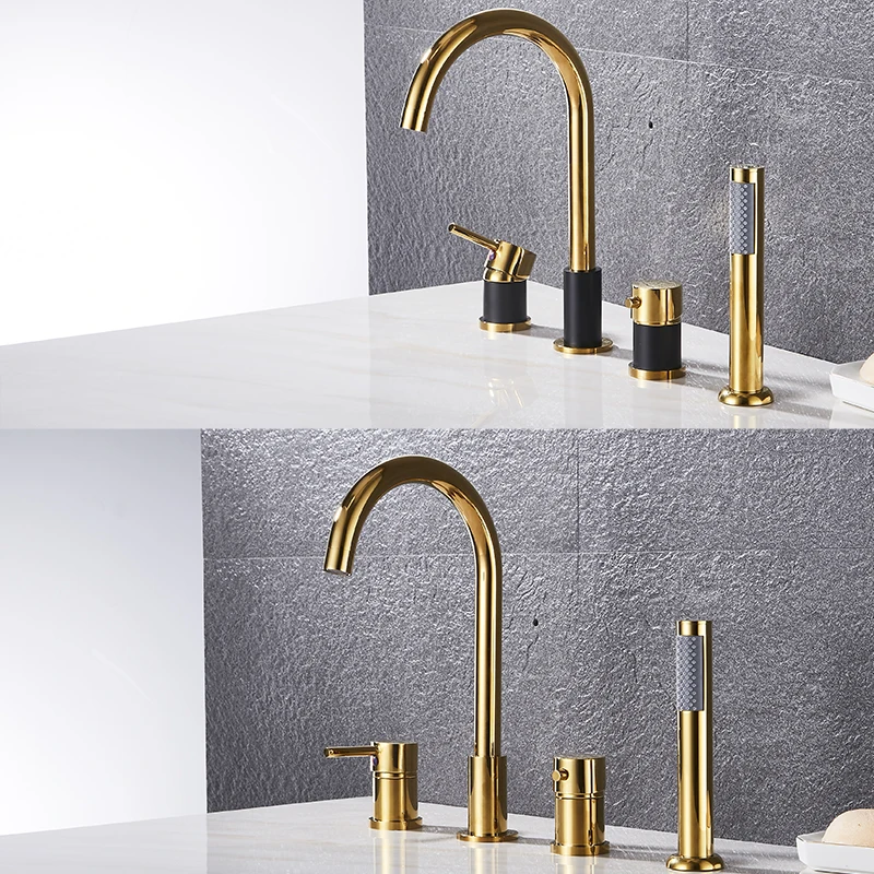 BECOLA 4Pcs Brass Bathroom Bathtub Faucet Bath Faucet Deck Mounted Handheld TubTap Cold Hot Mixer Water Tap With Hand Shower