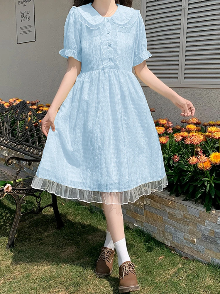 Summer Girl Next Door Fashion Style Sweet Gentle Peter Pan Collar Dress Elegant Temperament Ruffled Dresses For Women 
