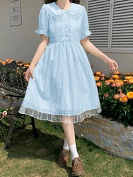 Summer Girl Next Door Fashion Style Sweet Gentle Peter Pan Collar Dress Elegant Temperament Ruffled Dresses For Women ﻿ ﻿