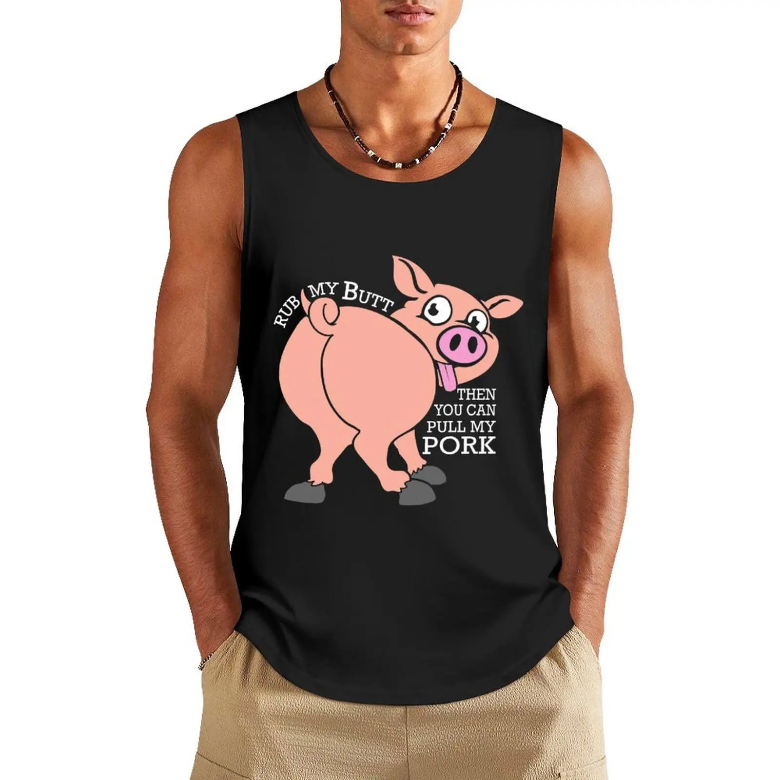 Funny and Naughty Pig Pull Pork Tank Top male top Men's summer t-shirt t-shirts man clothing men