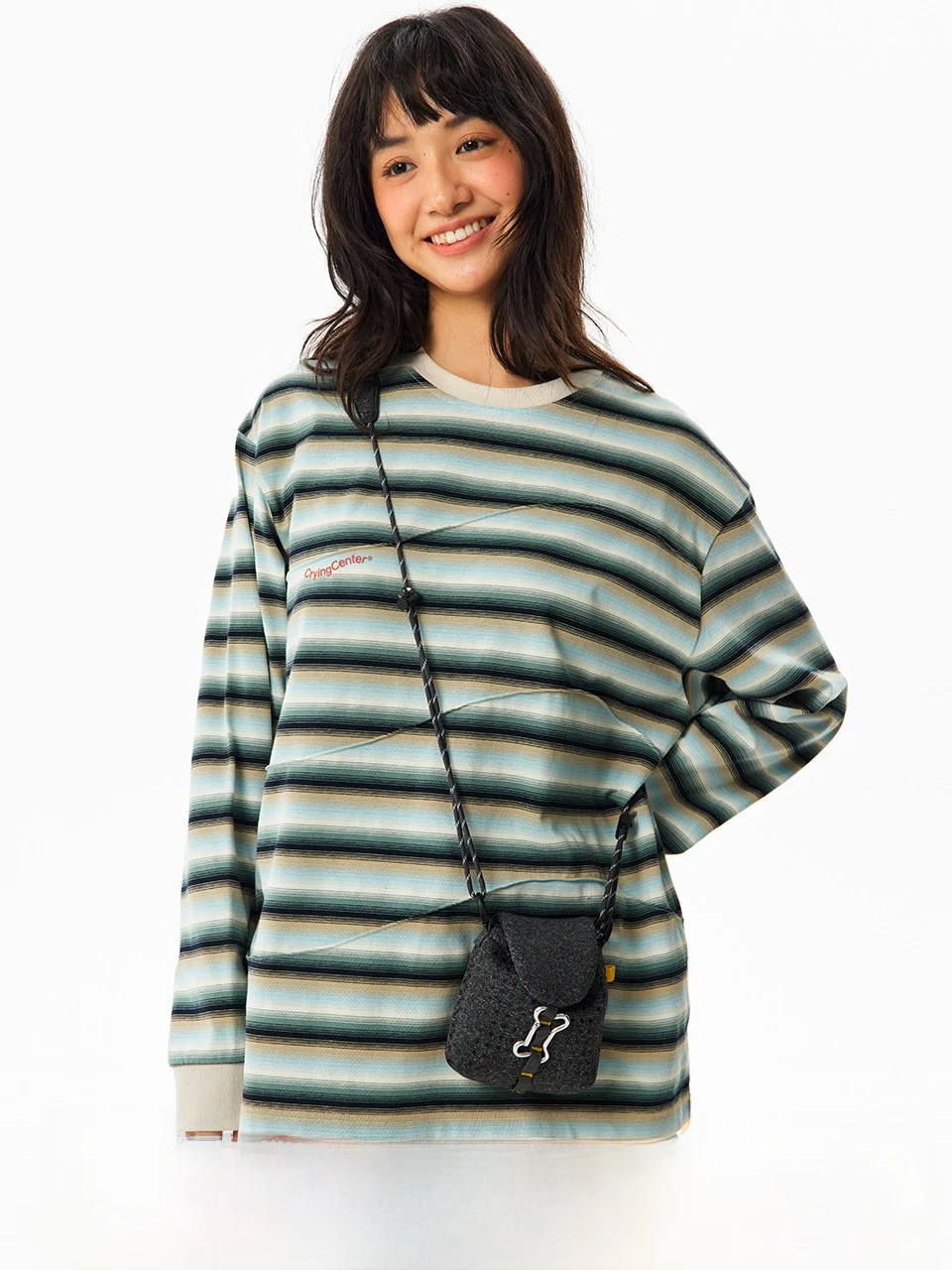 

Футболка Crnenter Wave Sensation свободного кроя с длинными рукавами, в полоску, в стиле пэчворк, для прогулок, офиса, кампуса, танцев, повседневного использования, путешествий