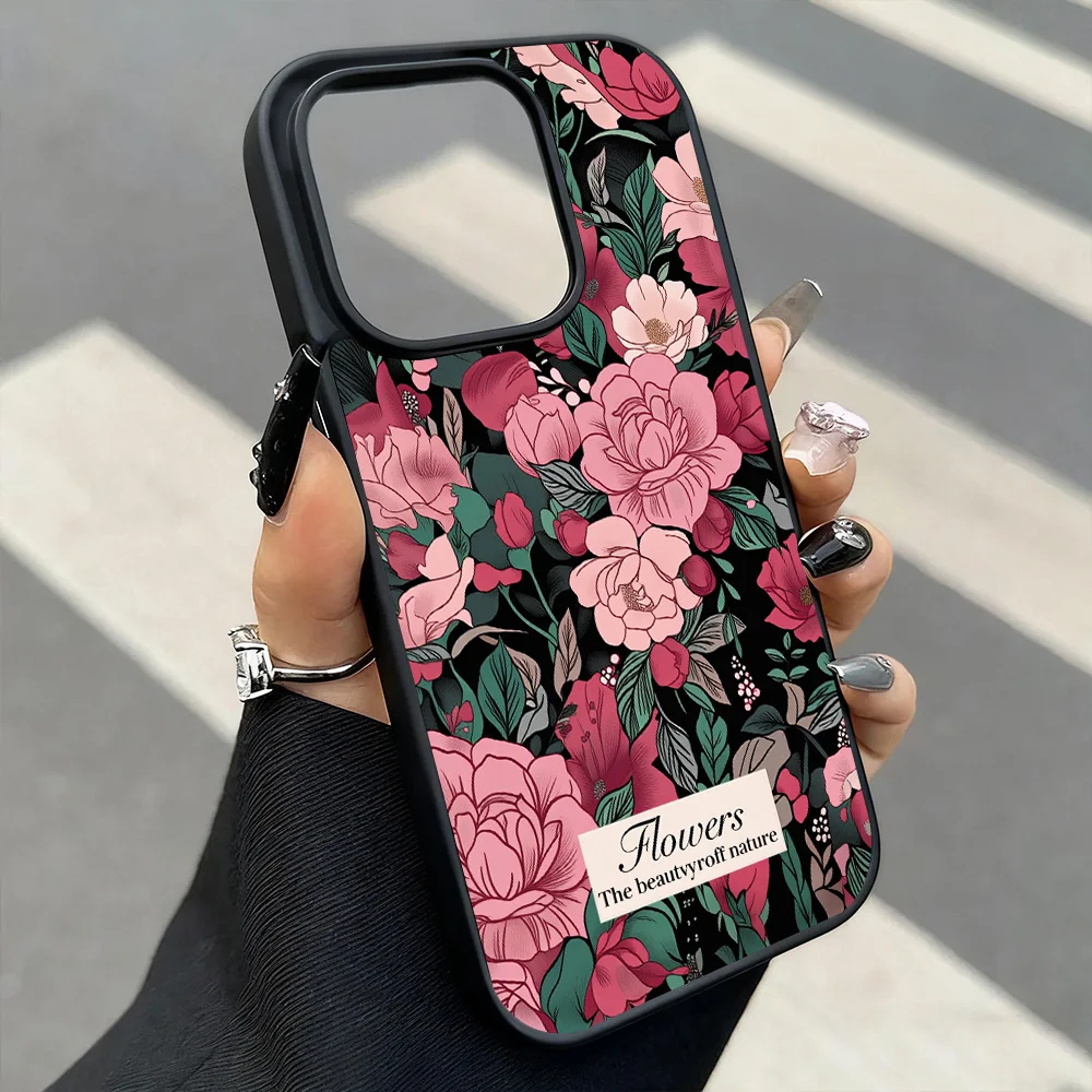 Luxury Magnetic Flower Phone Case For iPhone 17 16 Pro Max 13 11 15 14 12 17promax Shockproof Acrylic Matte Cover With Lanyard