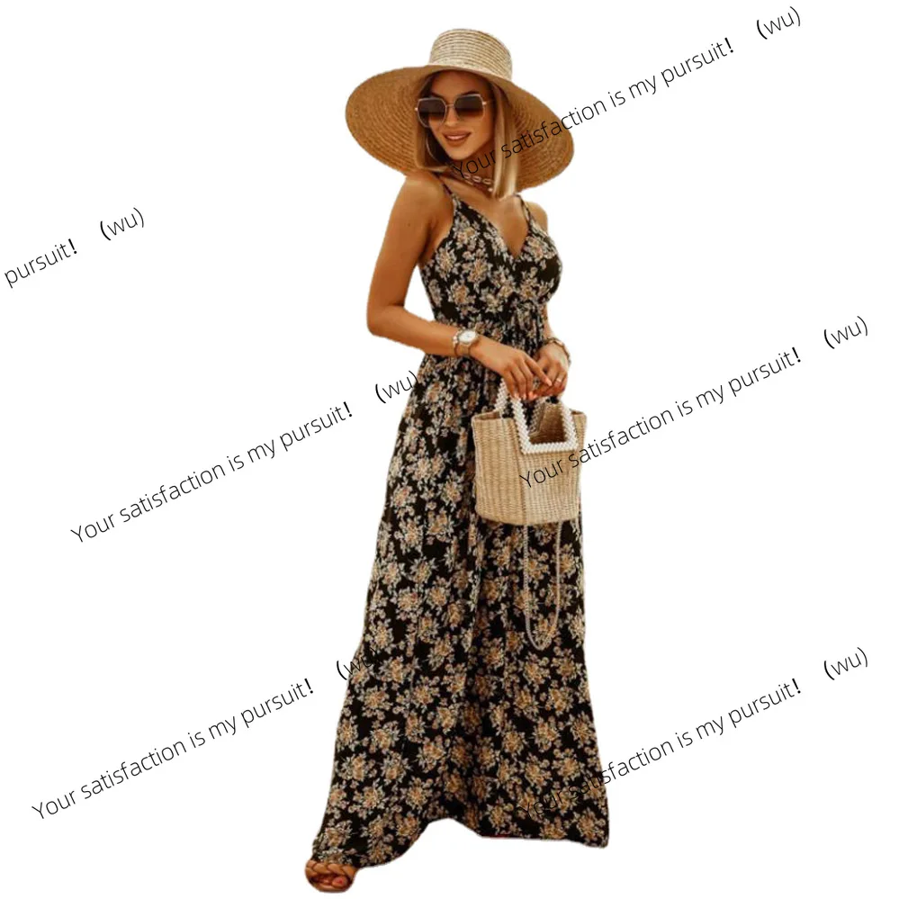 

Платье на бретельках с принтом в богемном стиле, женское весенне-летнее новое сексуальное повседневное пляжное длинное платье без рукавов с глубоким v-образным вырезом, Vestido