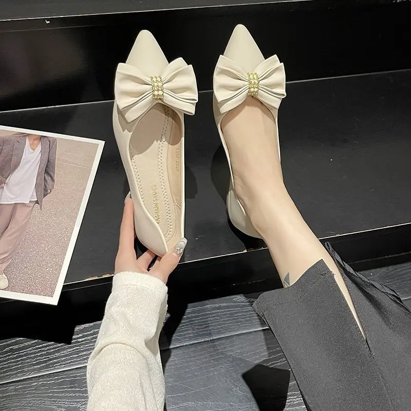 White Women's Summer Footwear Shoes for Woman 2024 Low Heel Elegant with Bow Black Non Slip Wholesale Quick Delivery Beau Today