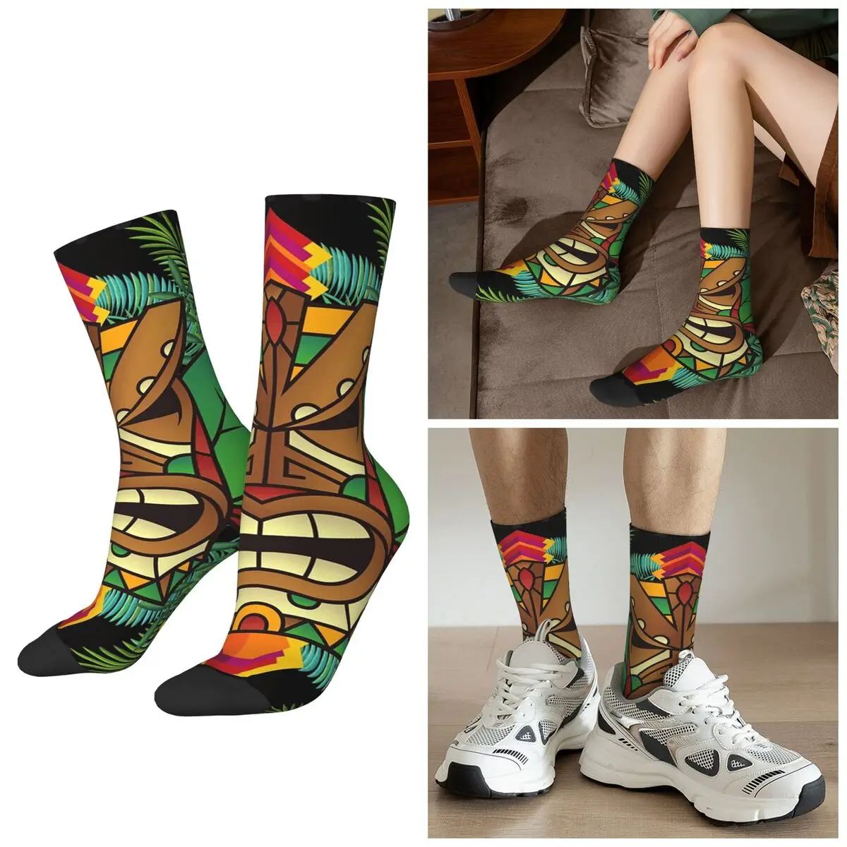 

All Seasons Cartoon Native Tribal Mask Totem Pole Socks Harajuku Crew Socks Casual Stockings for Men Women Valentine's Day Gifts