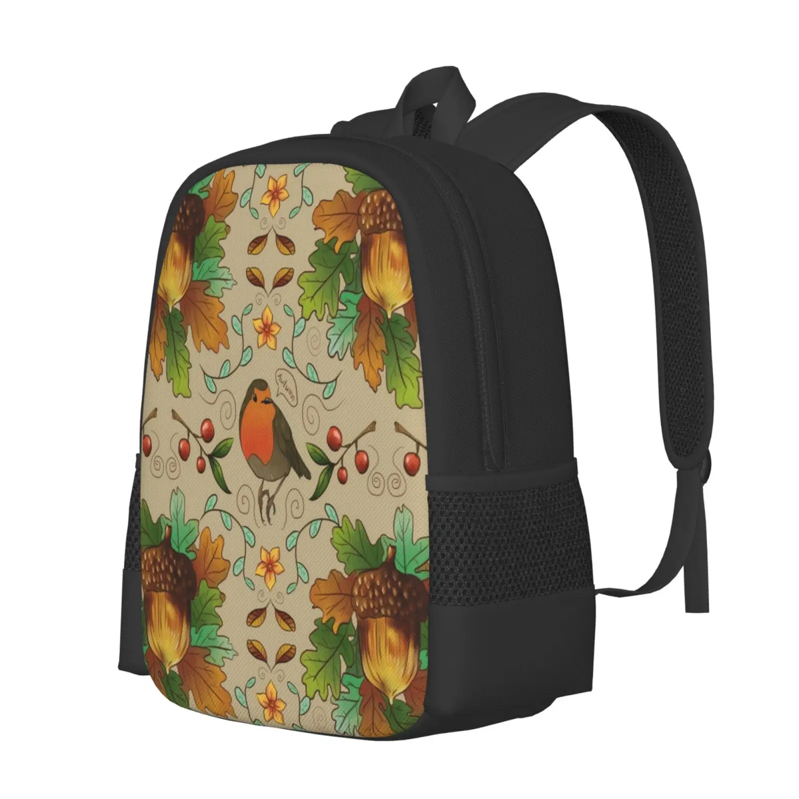 Autumn Robin Pattern Hot Sale Schoolbag Backpack Fashion Bags Robin Little Bird Tiny Cute Autun Fall Winter Red Orange Warm