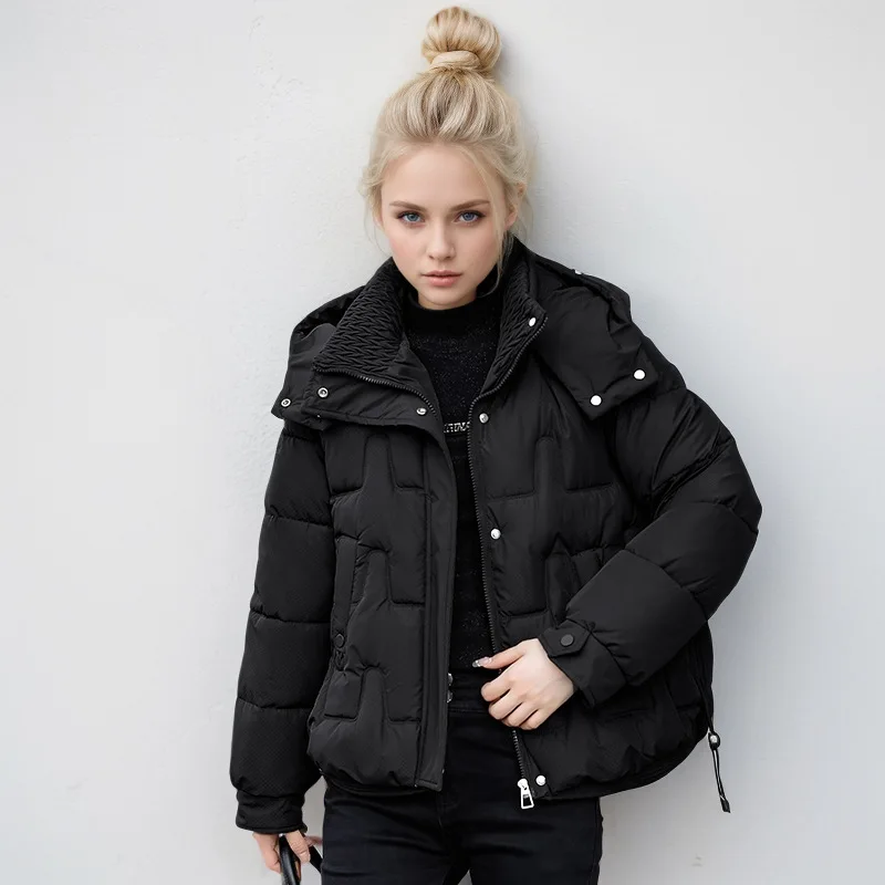 Inverno feminino acolchoado jaqueta geométrica impressão sólida zíper gola acolchoado casaco para feminino recortado minimalsit casaco da senhora