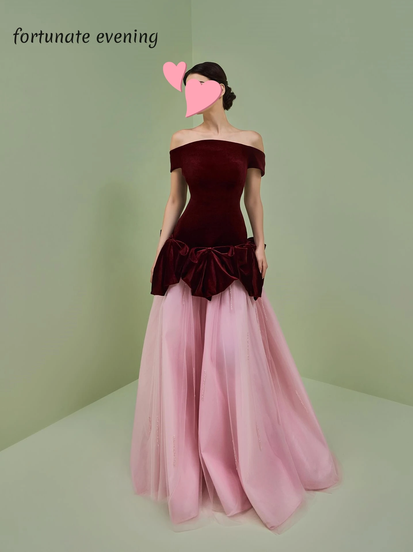 

Fortunate Evening Elegant Vintage Sweet Pink Red Bow Beads Velvet Customized Formal Occasion Prom Dress Evening Party Gowns