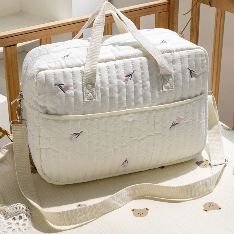 

Хлопковая вместительная сумка для мамы с вышивкой в виде мишки, простая портативная сумка для прогулок