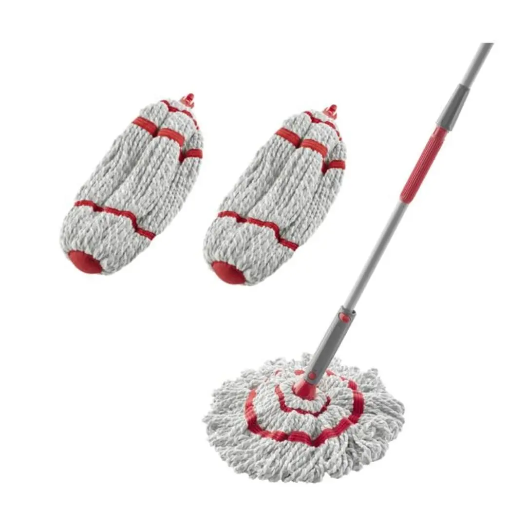 

Microfiber Twist Mop Kit with 2 Refills, Machine Washable, Built-in Wringer for All Floor Types Deep Cleaning
