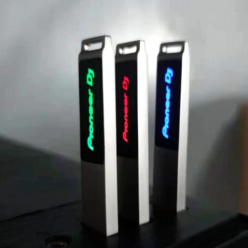20PCS/lot Free Custom DJ Name LOGO Metal Colorful LED Light USB2.0 Flash Drive 8GB 16GB 32GB 64GB 128GB Memory Stick