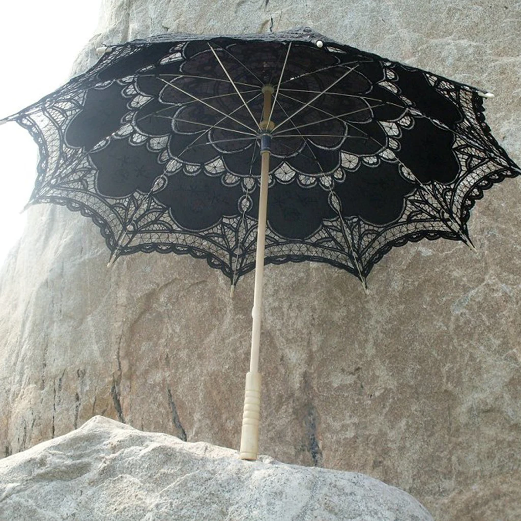 Black Lace Umbrella Wedding Parasol Bridal Shower Decoration Theatre Costume