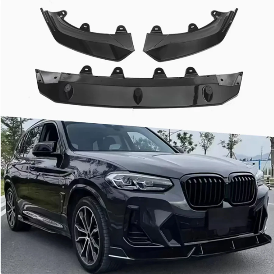 

For BMW X3 G01 G08 2022-2024 Bright Black Car Front Bumper Lip Front lip glossy black Diffuser Front Chin Spoiler Body Kit
