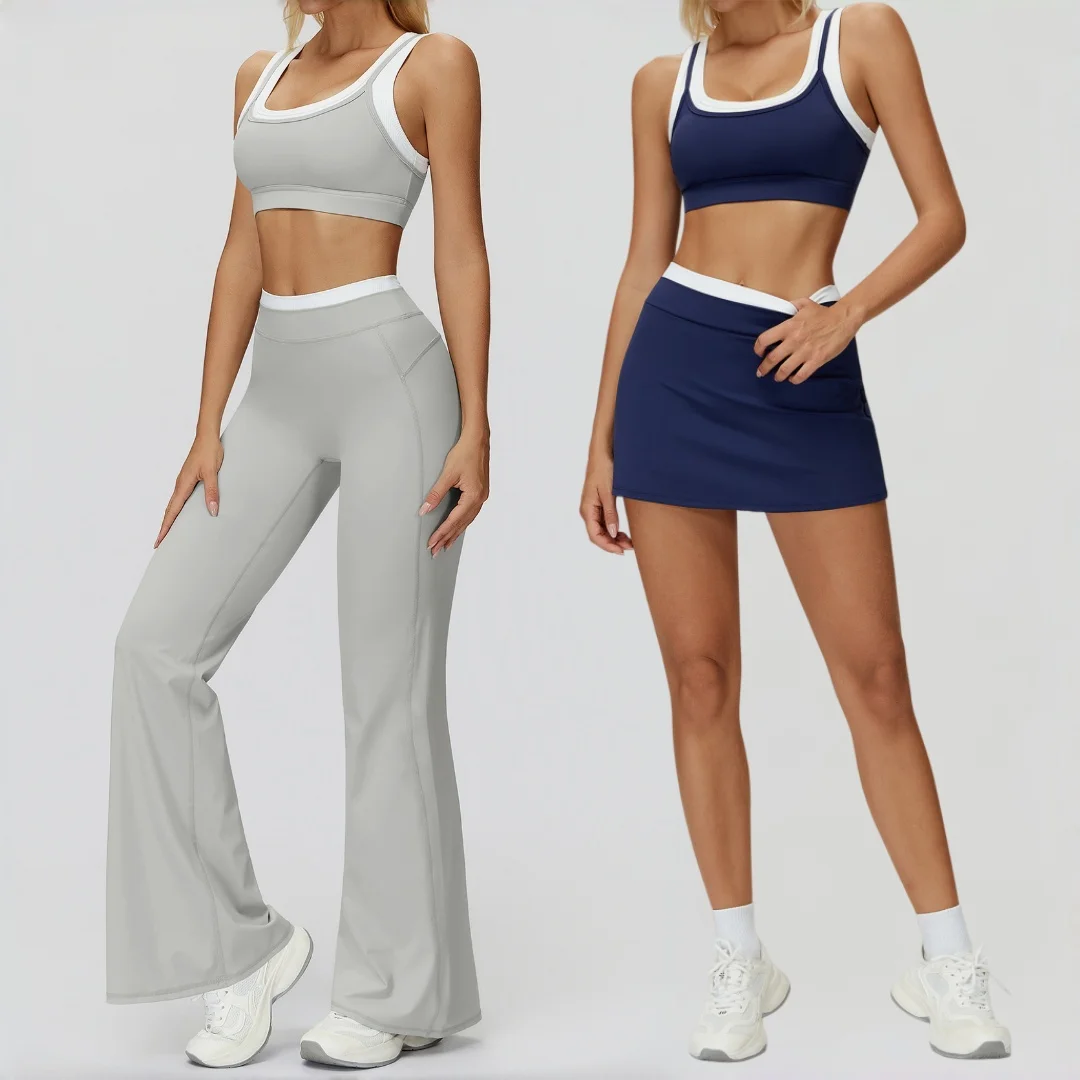 

Женский комплект для йоги персикового цвета с высокой талией, комплект из двух предметов в рубчик с цветными блоками, повседневная одежда для фитнеса, бега, тренировок, костюм для йоги в тренажерном зале, костюм из 2 предметов