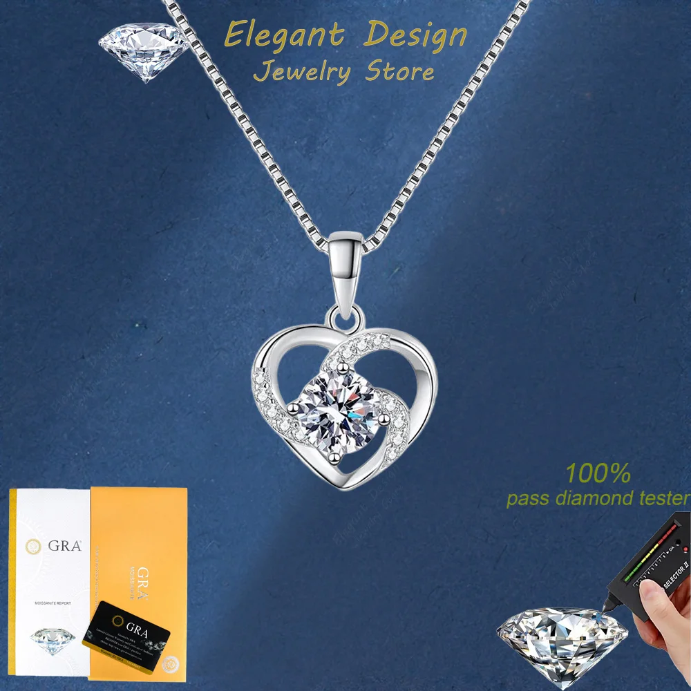 

Elegant Design Heart Style 0.8ct Moissanite Pendant, PT950 Necklace Wedding Valentine's Day Gift Melon Seeds / O-chian Optional