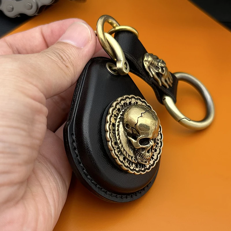 Smart Key Genuine Leather Case Fob Cover For Harley Davidson 883 X48 1200 Motorcycles Keychains Pure Brass Modifications