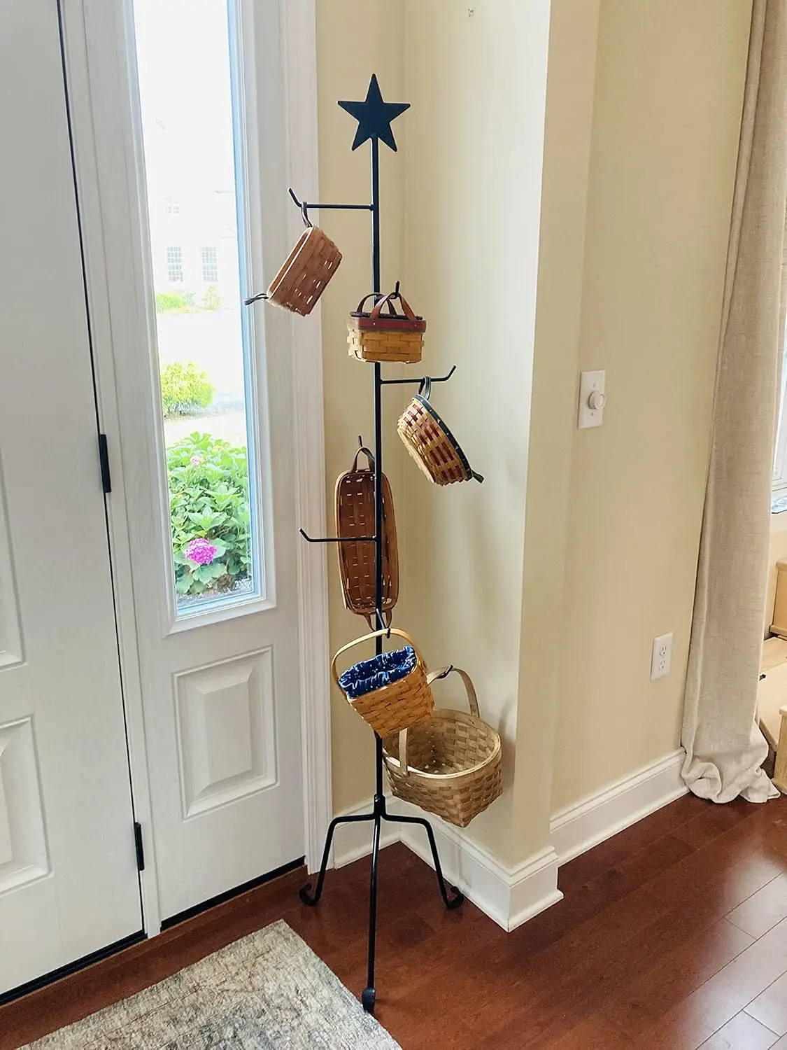 Boxwood and Mum Hanging Storage Basket Stand, Holder, Storage Rack Display Tree, Cloth or Hat Organizer Hanging Storage