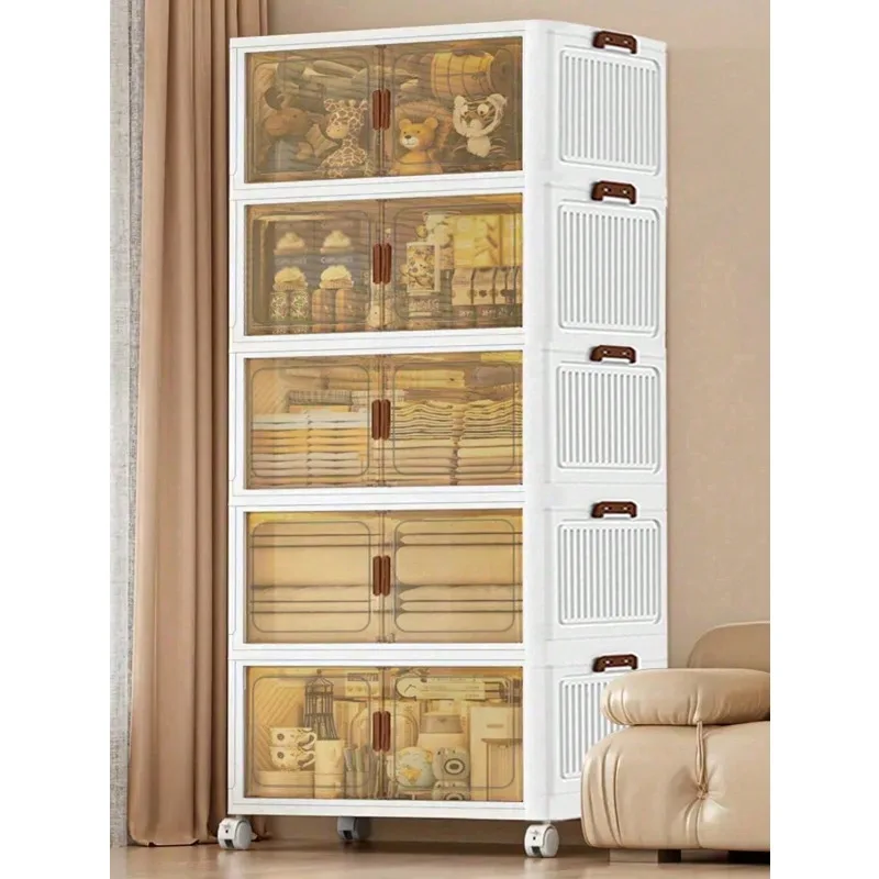 60CM-2/3/4/5 Layers Extended And Narrow Storage Cabinet With Transparent Door, Plastic Foldable Storage Box Suitable For Small Spaces, Bathrooms, Kitchens
