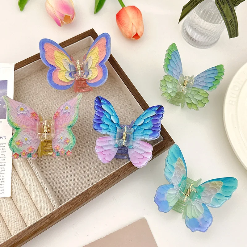 NEW Sweet Korean Style Butterfly Hair Claw Acrylic Claw Clips Summer Trendy Hair Clips INS Hair Accessories for Women Girls