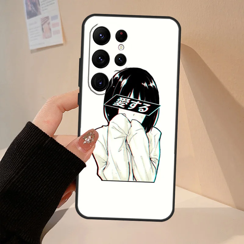 حافظة فنية جمالية يابانية حزينة لهاتف سامسونج جالاكسي S24 Ultra S22 S23 S25 Plus S20 FE S21 FE S9 S10 S25 FE غطاء Coque #4