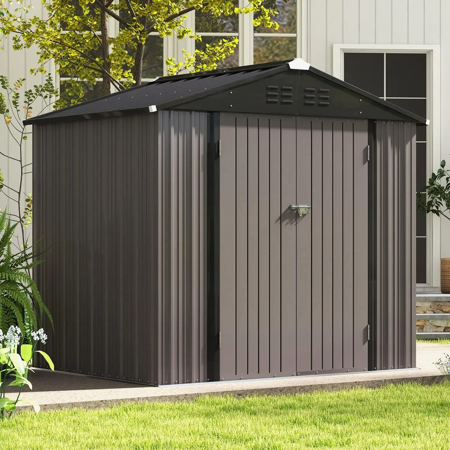 

8x6 FT Outdoor Storage Shed, Metal Tool shed & Outdoor Storage with Lockable Doors & Air Vents, for Backyard Garden Patio