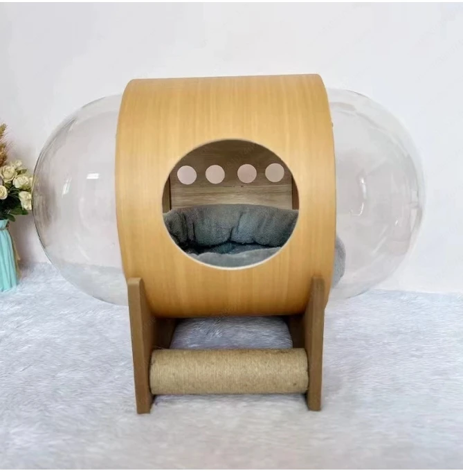 Solid Wood Transparent Space Capsule Small Dog Kennels Four Seasons Universal Cats Litter Indoor Balcony Dog Houses Puppy Bed