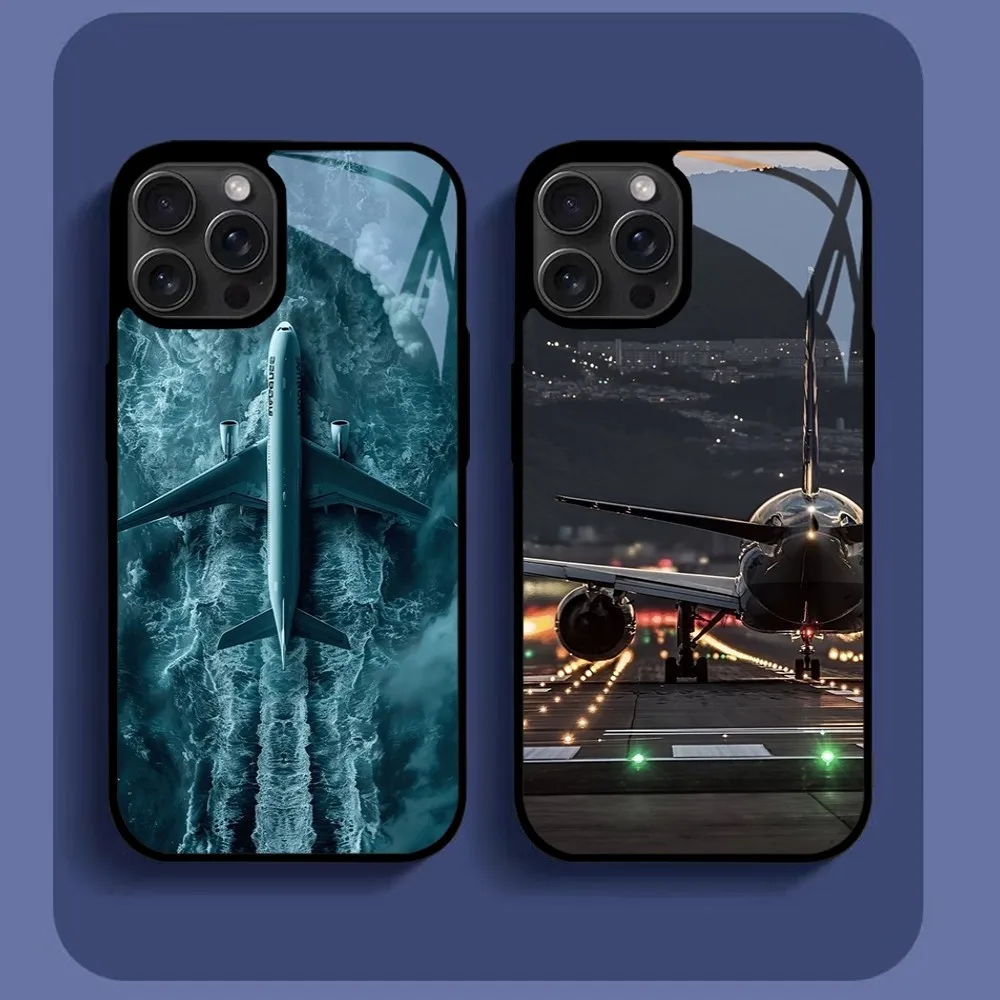 Fashion Night Sky Airplane Aircraft Take Off Phone Case For iPhone16 15 14 13 12 11 Pro Xs Max Mini XR X 7 8 Plus luxury Mirror