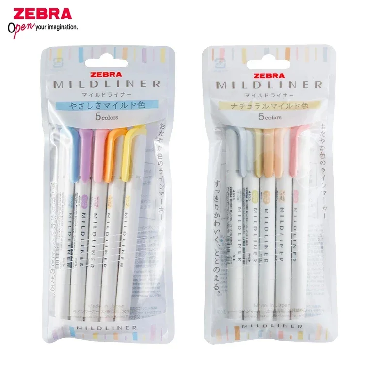 

Japan ZEBRA Mildliner Highlighter Water-based Marker Pen WKT7 5 Colors Set Pastel Natural Mild Liner Dual Tip for Highlighting