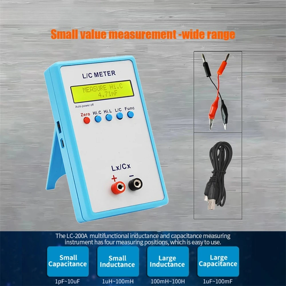 LC-200A Digital LCD Capacitance Inductance Meter LC Meter 1pF-100mF 1uH-100H